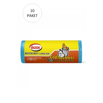 Büyük Boy Çöp Torbası 65 x 80 cm 10 Lu Rulo x 10 Paket = 100 Adet (Mavi)