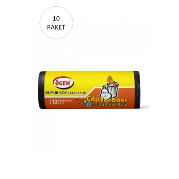 Büyük Boy Çöp Torbası 65 x 80 cm 10 Lu Rulo x 10 Paket = 100 Adet (Siyah)