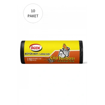 Büyük Boy Çöp Torbası 65 x 80 cm 10 Lu Rulo x 10 Paket = 100 Adet (Siyah)