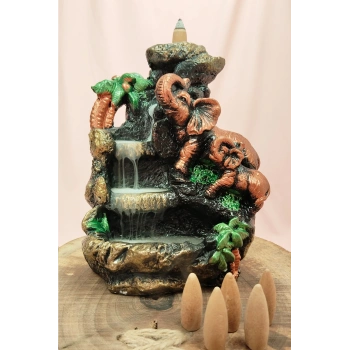 Buyuk Boy Fil Figürlü Biblo Model Geri Akış Şelale Tütsülük 5 Adet Koni Hediye