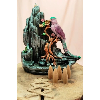 Buyuk Boy Kuş Figürlü Biblo Model Geri Akış Şelale Tütsülük 5 Adet Koni Hediye