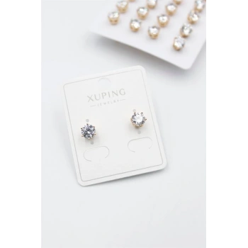 Büyük Boy Zirkon Taşlı Tektaş  Küpe - Altın