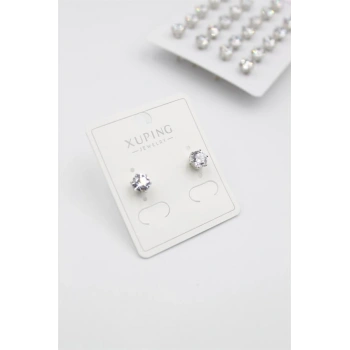 Büyük Boy Zirkon Taşlı Tektaş  Küpe - Gümüş