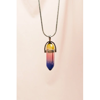 Çakra Doğal Taşı Zincirli El Yapımı Tasarımlı Kolye Uç: 3,5 cm Zincir: 20 cm Kutulu