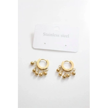 Çelik Boncuklu Halka Küpe - Altın