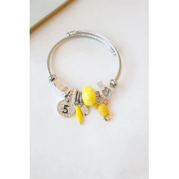 Çelik Charmlı Kaktüs Bilezik - Sarı