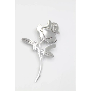 Çelik Gül Broş - Gümüş