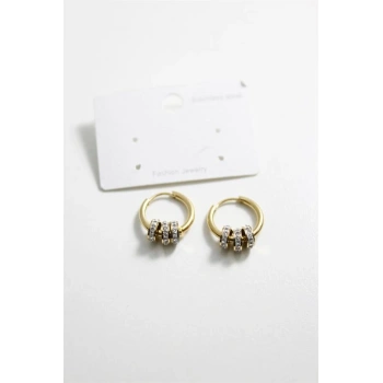 Çelik Taşlı Halka  Küpe - Altın