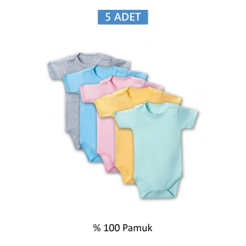 Çok Renkli Yarım Kol Body Zıbın 7-12 YAŞ Çocuklar İçin (5 ADET) Alttan Çıtçıtlı Özel Gereksinimli