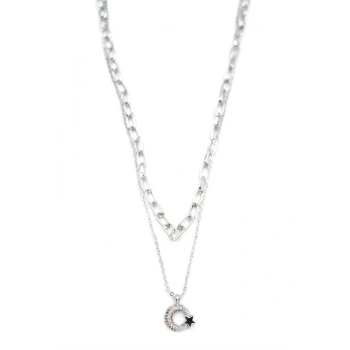 Çoklu Ay Yıldız Kolye - Gümüş