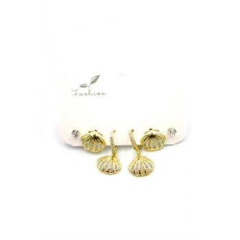 Çoklu Deniz Kabuğu Küpe - Altın