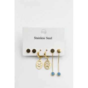 Çoklu Nazar Küpe - Altın