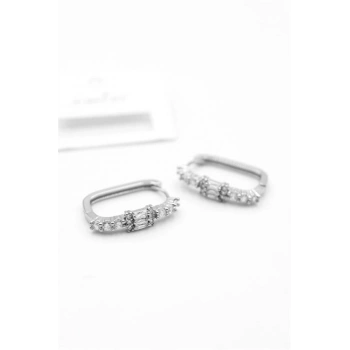 Dikdörgen Taşlı Küpe - Gümüş