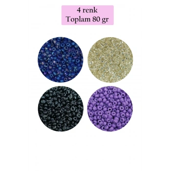 Dökme Cam Kum Boncuk (11/0) 2 mm - 4 Renk - Toplam 80 Gram -  BNC403