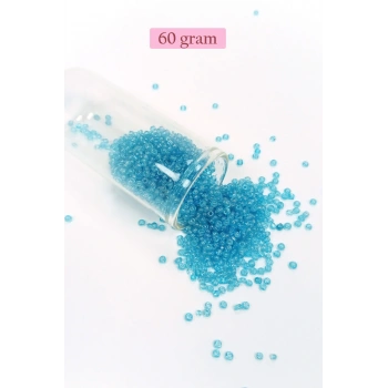 Dökme Cam Kum Boncuk (11/0) 2 mm - 60 Gram -  Şeffaf Koyu Camgöbeği - BNC061