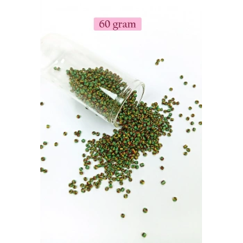 Dökme Cam Kum Boncuk (11/0) 2 mm - 60 Gram -  Yeşil Sarı Çizgili - BNC041