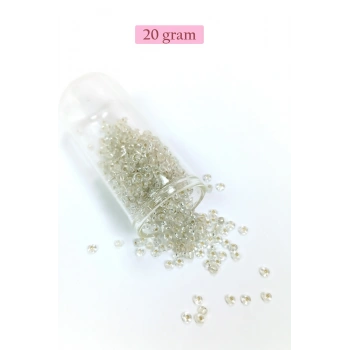 Dökme Cam Kum Boncuk (8/0) 3 mm - 20 Gram - Şeffaf Beyaz - BNC156