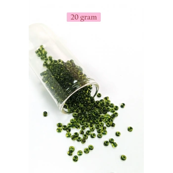 Dökme Cam Kum Boncuk (8/0) 3 mm - 20 Gram - Şeffaf Yeşil Siyah - BNC179