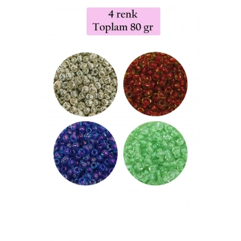 Dökme Cam Kum Boncuk (8/0) 3 mm - 4 Renk - Toplam 80 Gram - BNC417