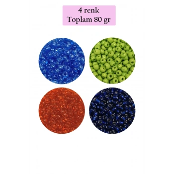 Dökme Cam Kum Boncuk (8/0) 3 mm - 4 Renk - Toplam 80 Gram - BNC421