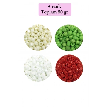 Dökme Cam Kum Boncuk Büyük Boy (6/0) 4 mm - 4 Renk - Toplam 80 Gram - BNC407