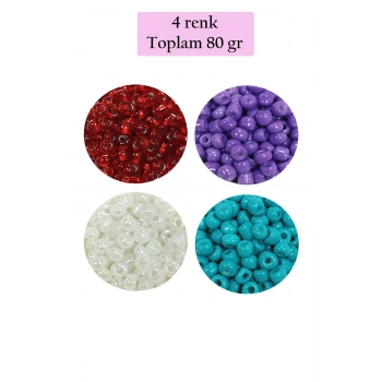 Dökme Cam Kum Boncuk Büyük Boy (6/0) 4 mm - 4 Renk - Toplam 80 Gram - BNC409