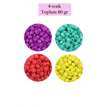 Dökme Cam Kum Boncuk Büyük Boy (6/0) 4 mm - 4 Renk - Toplam 80 Gram - BNC411