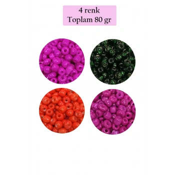 Dökme Cam Kum Boncuk Büyük Boy (6/0) 4 mm - 4 Renk - Toplam 80 Gram - BNC414