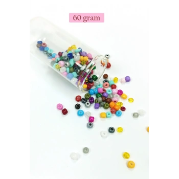 Dökme Cam Kum Boncuk Büyük Boy (6/0) 4 mm - 60 Gram - Karışık Renkli - BNC132