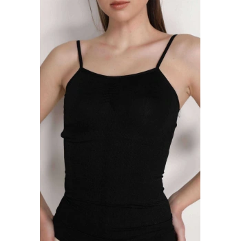 Elite Life Kadın Dikişsiz Ince Askılı Siyah Atlet 848