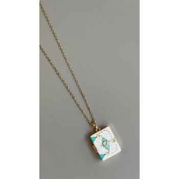 Etnik Desen Kapaklı Kolye - Beyaz