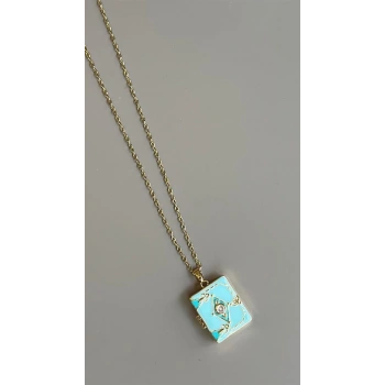 Etnik Desen Kapaklı Kolye - Mavi