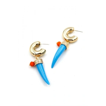 Fildişi Halka Küpe - Mavi