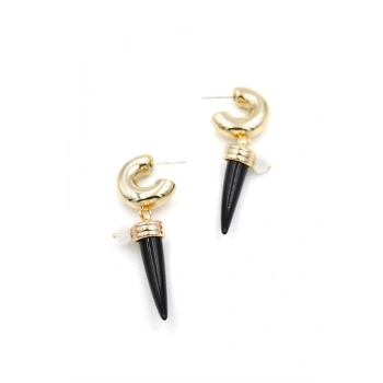 Fildişi Halka Küpe - Siyah