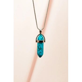Firuze Doğal Taşı Zincirli El Yapımı Tasarımlı Kolye Uç: 3,5 cm Zincir: 20 cm Kutulu