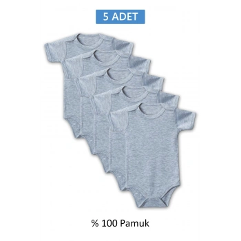 Gri Yarım Kol Body Zıbın 2-7 YAŞ Çocuklar İçin (5 ADET) Alttan Çıtçıtlı Özel Gereksinimli