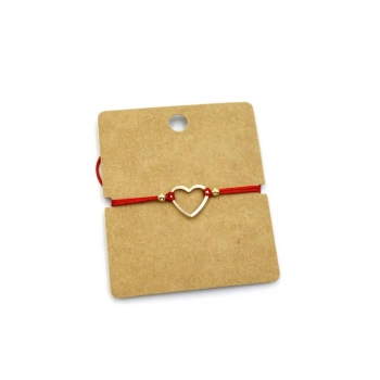 Halka Kalp İp Bileklik - Kırmızı