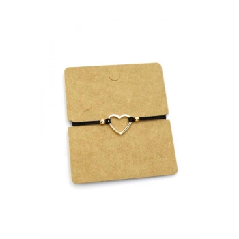 Halka Kalp İp Bileklik - Siyah