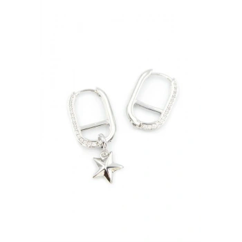 Halka Yıldız Küpe - Gümüş