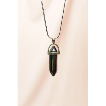 Hematit Doğal Taşı Zincirli El Yapımı Tasarımlı Kolye Uç: 3,5 cm Zincir: 20 cm Kutulu