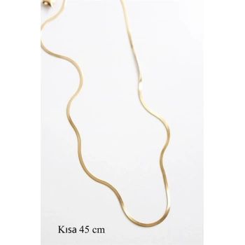 İnce İtalyan Zincir Çelik Kolye (45cm) - Altın