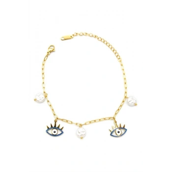 İnci Göz Bileklik - Altın