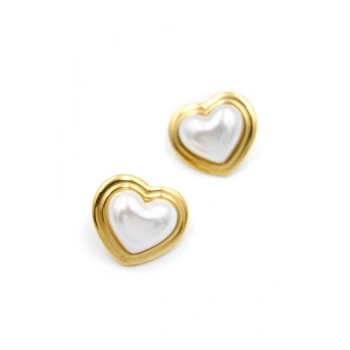 İnci Kalp Küpe - Altın