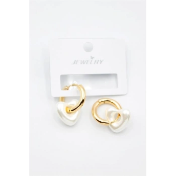 İnci Kalp Küpe - Altın