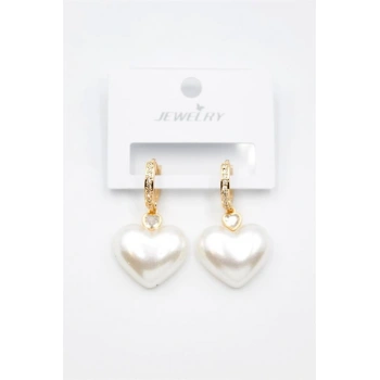 İnci Kalp Küpe - Altın