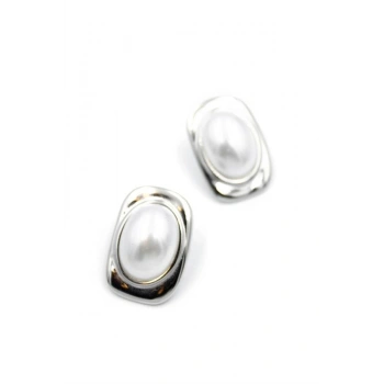 İnci Oval Küpe - Gümüş