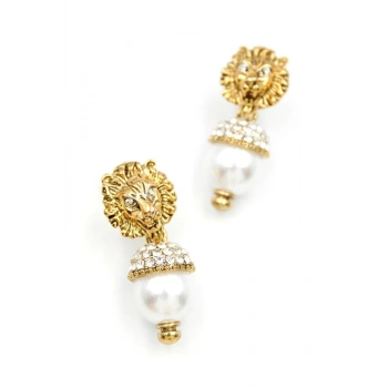 İncili Aslan Küpe - Bronz