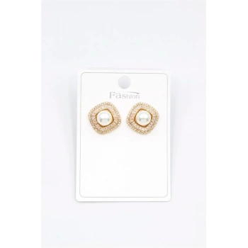 İncili Baget Taşlı Küpe - Altın