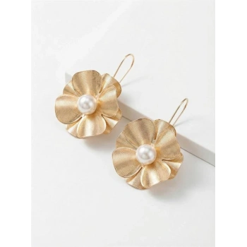 İncili Çiçek Küpe - Altın