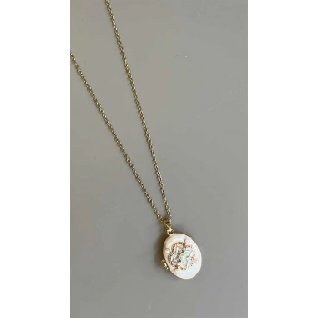 İncili Etnik Desen Kapaklı Kolye - Beyaz